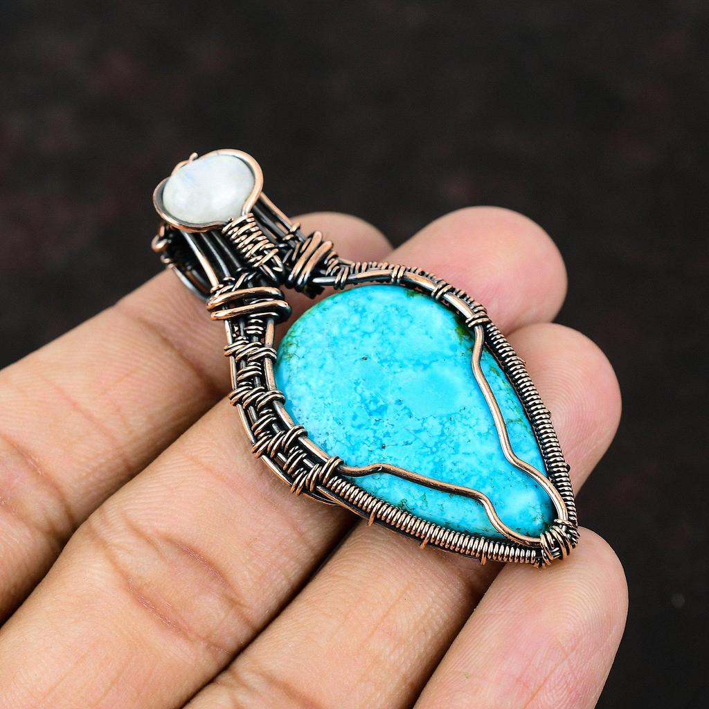 Тибетский бирюзовый медный кулон, медная проволока, завернутая в ювелирные изделия, драгоценный камень, медные украшения, Радужный лунный камень, ювелирные изделия, подарок для мамы, подарок для нее