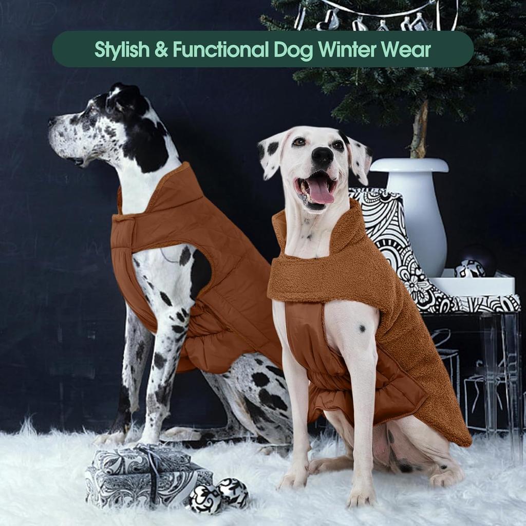 Kuoser Reversible Dog Coat – Warm Fleece & Quilted Waterproof Dog Jacket, Double-Sided Cold Weather Dogs Winter Coat with Harness Hole, Windproof
