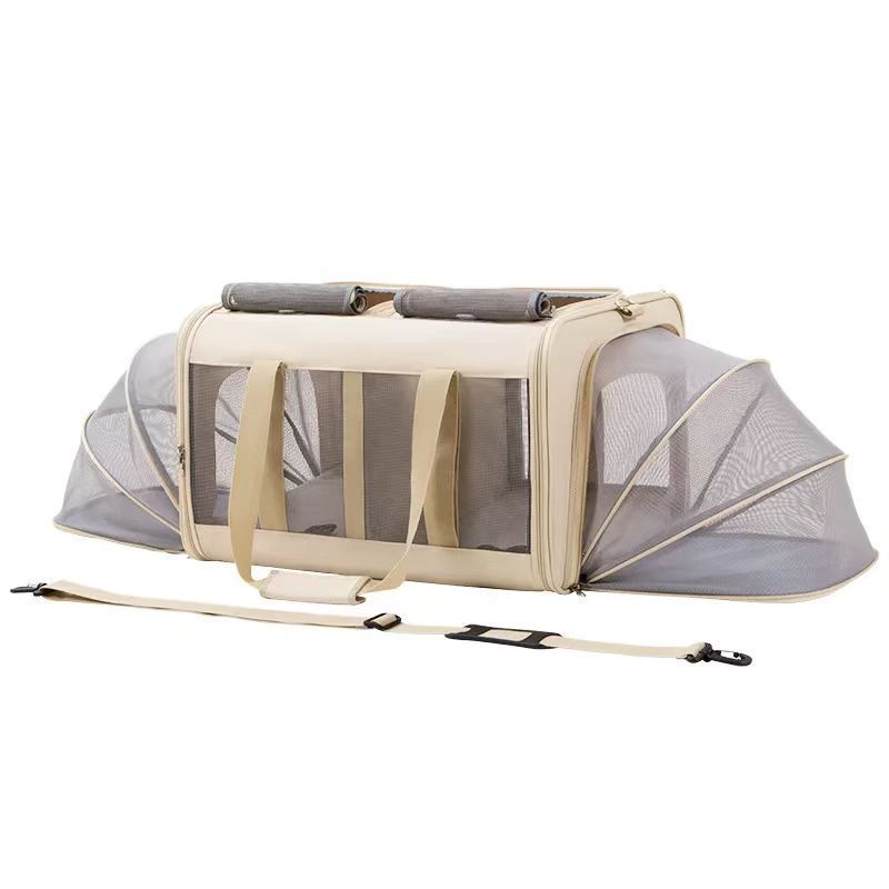 Double Cat Travel Bag Large Capacity Expandable Cat Bags Breathable Outdoor Portable Crossbody Handheld Pet Bag