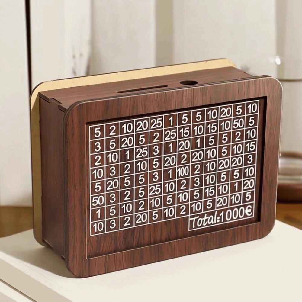 Durable Wooden Piggy Bank Handmade Challenge Cash Storage Case Savings Challenge Box US Dollar