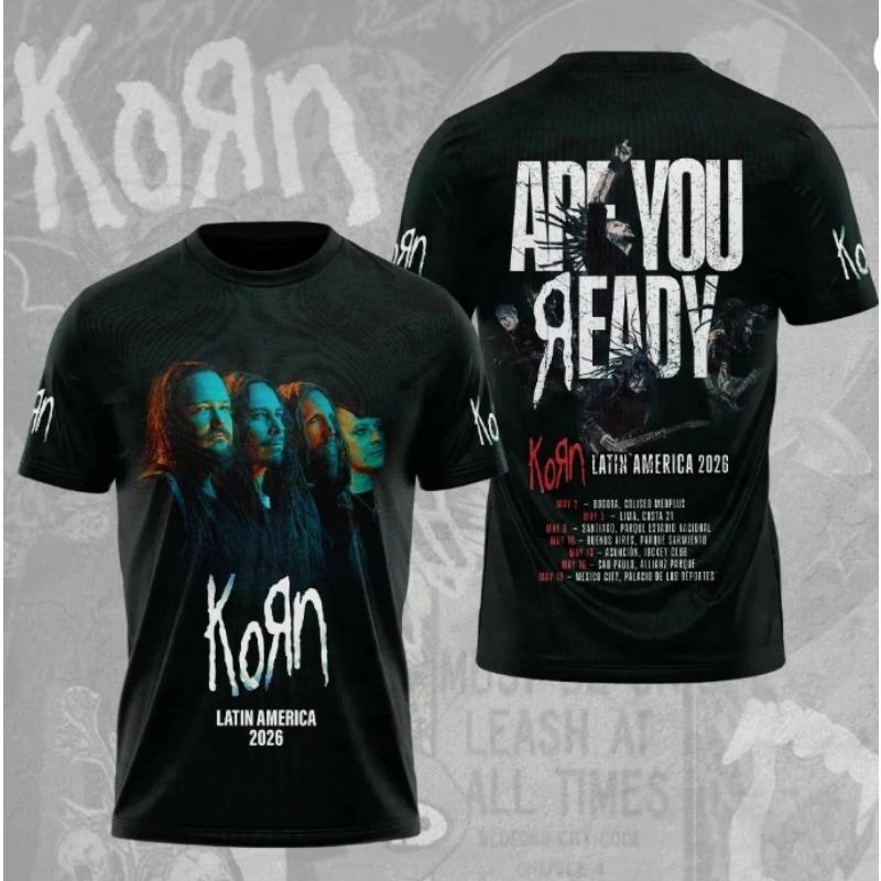 Новая футболка Korn Band 2026 с 3D-печатью для мужчин и женщин, модная и повседневная, из бутика, подарок фанату, с коротким рукавом, для улицы, свободный топ