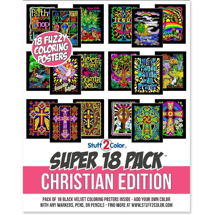 Super Pack of 18 Fuzzy Velvet Coloring Posters (Christian Edition) - Great for Easter, Religious Gift, Kids Sunday School, Group Arts Crafts Projects