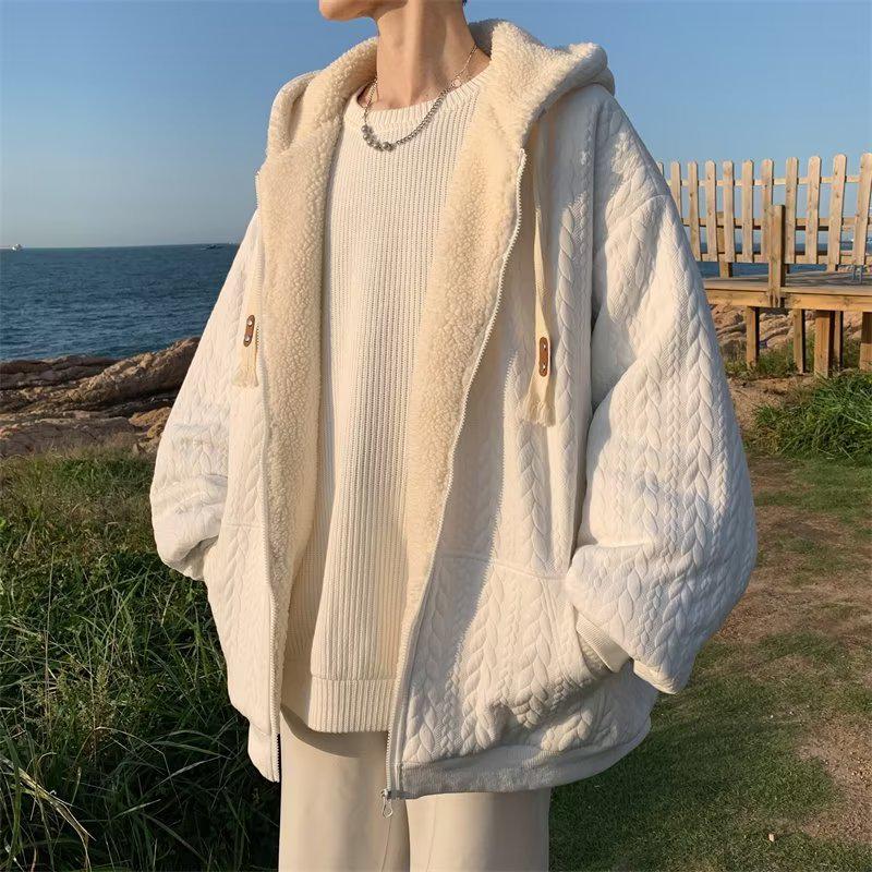 Мужская зимняя куртка из овечьей шерсти: Утолщенное хлопковое пальто с бархатом, модный гонконгский стиль, нишевый дизайн