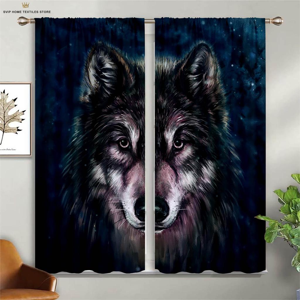 Плотные 3D-шторы, звездное небо, волк, животное, подходят для учебы, общежития, спальни, декоративные, 2 шт.
