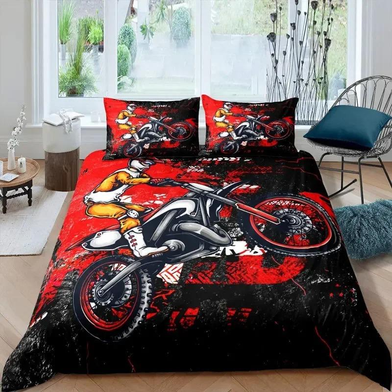 Пододеяльник Extreme Sport Motocross Комплект постельного белья для подростков и мальчиков, микрофибра, 3D, тема мотокросса, гонки, движения, пододеяльник