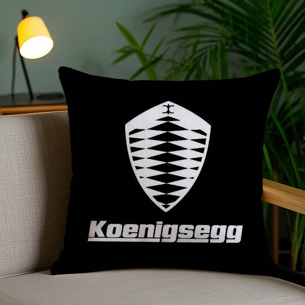 Чехол на подушку с логотипом роскошного автомобиля K-koenigsegg для офисного дивана, кресла в общежитии, короткий плюш, двусторонняя печать, чехол для домашней подушки