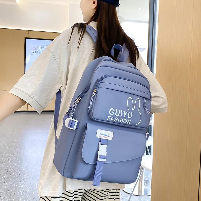Рюкзак большой емкости, школьный однотонный рюкзак из четырех предметов для женщин
