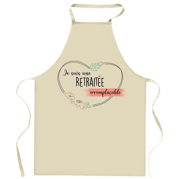 Planetee Tablier de cuisine Retraitée Irremplaçable | Cadeau Original Humour pour Cuisinière Vêtement Blouse de protection Barbecue