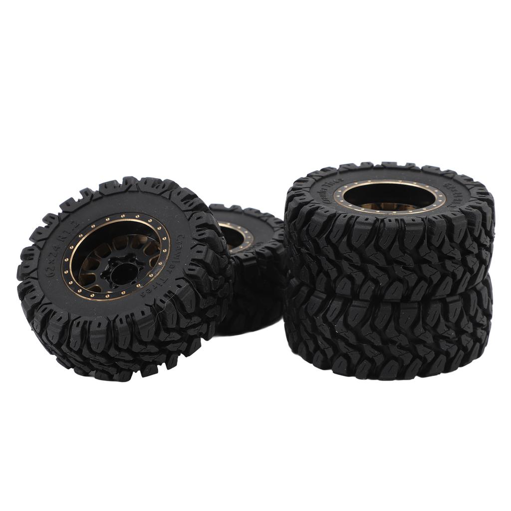 4PCS 1.2in RC Wheel Tires Rubber Brass Rim Superior Traction Enhanced Stability Black for 1/