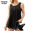 Women's Flowy Tank Tops with Built In Bras Pleated Tunic Blouses Casual Sleeveless Tops Curved Hem