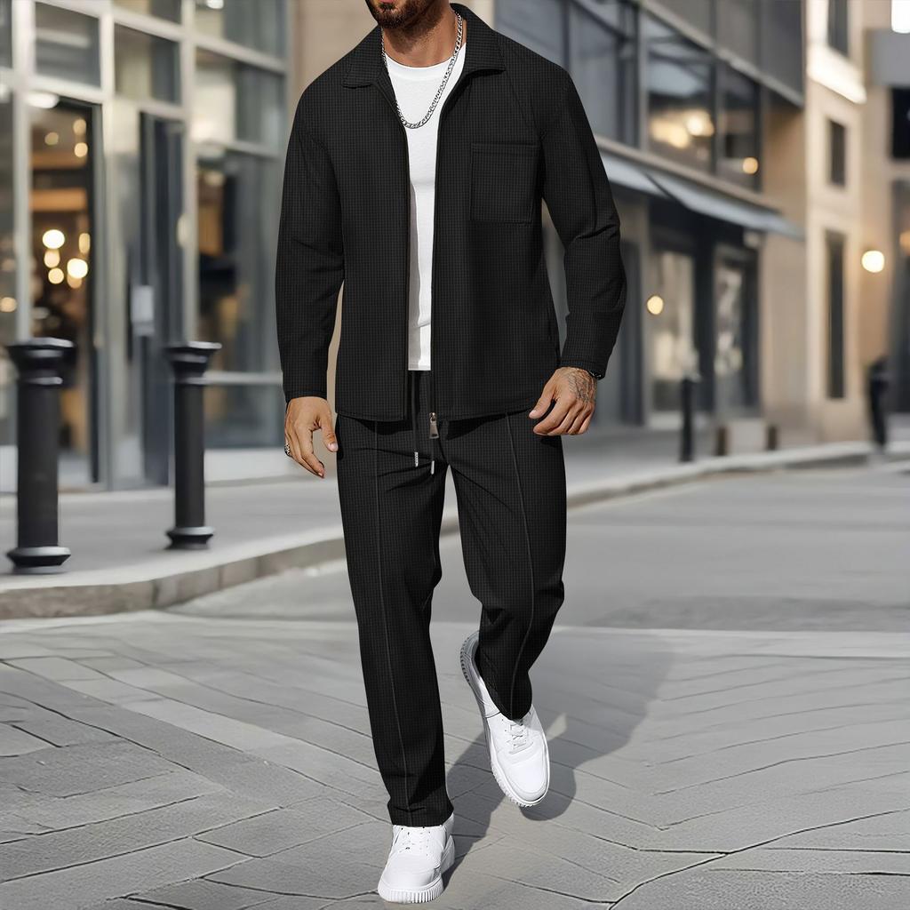 Мужской  Waverg  Карман на молнии  Отложной воротник  Самосовершенствование  Кардиган  Куртка  Комплект