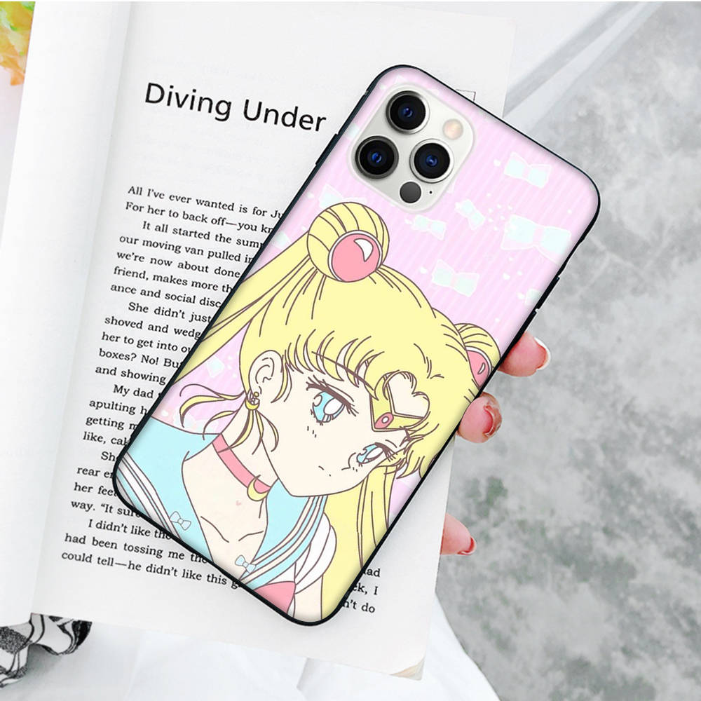 Мягкий черный чехол JW88 Sailor Moon для iPhone 16 15 Plus 14 13 Pro 8 SE XR XS Max P30 Nova 5T Y5P Y6 Y7 Y8P Y9 Realme C30 C33 C31 VIVO Y36 V27