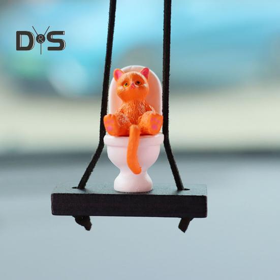 Подвеска для автомобиля в виде унитаза с изображением кота, подвесное украшение для зеркала заднего вида с шнурком, юмористические аксессуары для салона автомобиля