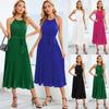 Women's Summer Sleeveless Halter Neck Pleated Midi Cocktail Dresses A Line Flowy Beach Sun Dress with Belt