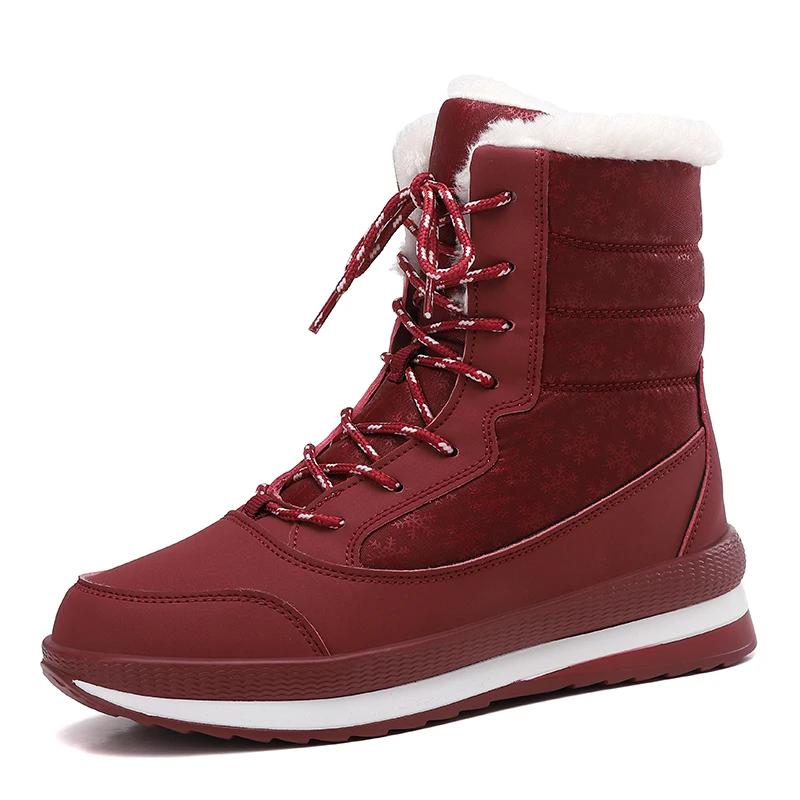 Зимние женские ботинки на платформе для снега с высоким верхом из бархата, теплые повседневные ботинки из хлопка, удобные нескользящие походные ботинки для активного отдыха