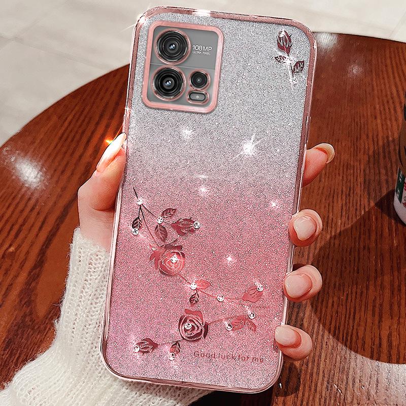 Motorola G85 Градиентный блестящий чехол для телефона - Ударопрочный мягкий чехол с дизайном из вечных цветов
