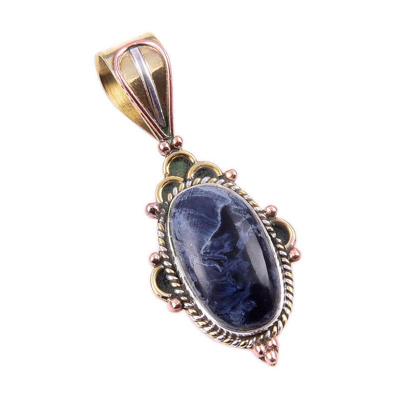 Natural Pietersite Gemstone 925 Solid Sterling Silver TwoTone Pendant 1.50" U5U23