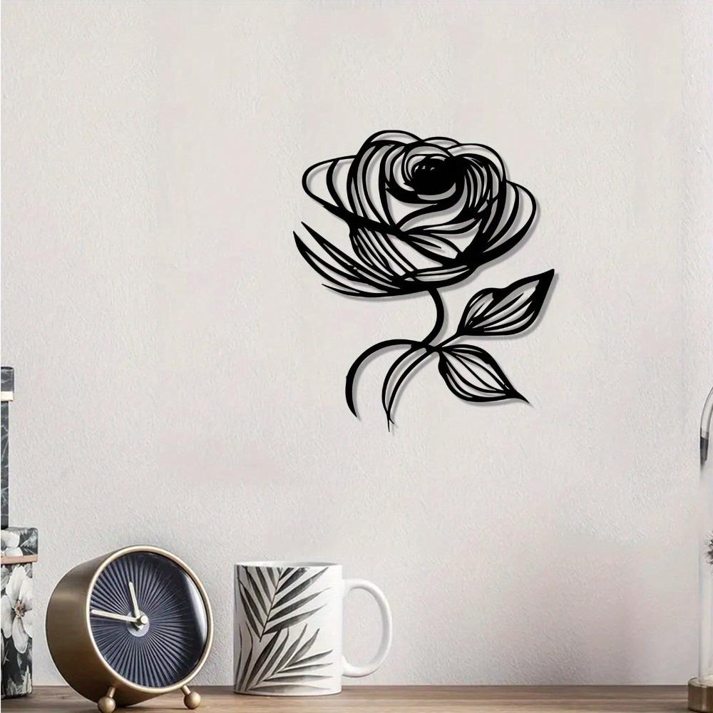Metal Wall Art Rose Flower Sculpture Elegant Home Decor for Living Room Valentine Anniversary Gift Powder Coated Metal