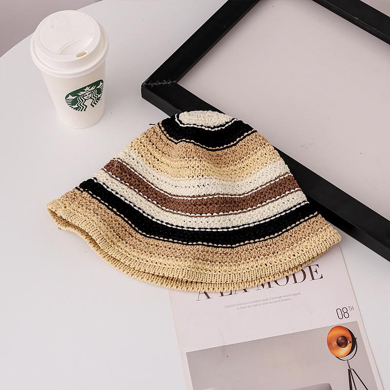Women's Rainbow Knitted Fisherman Hat - Sun Protection Summer Straw Hat