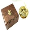 Brass Round Sundial Compass Nautical with Wood Box Maritime Gift