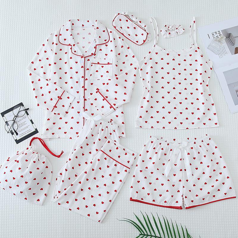 Комплект хлопковой пижамы для парного ношения родитель-ребенок - Женская майка и шорты с детской домашней одеждой из 7 предметов.