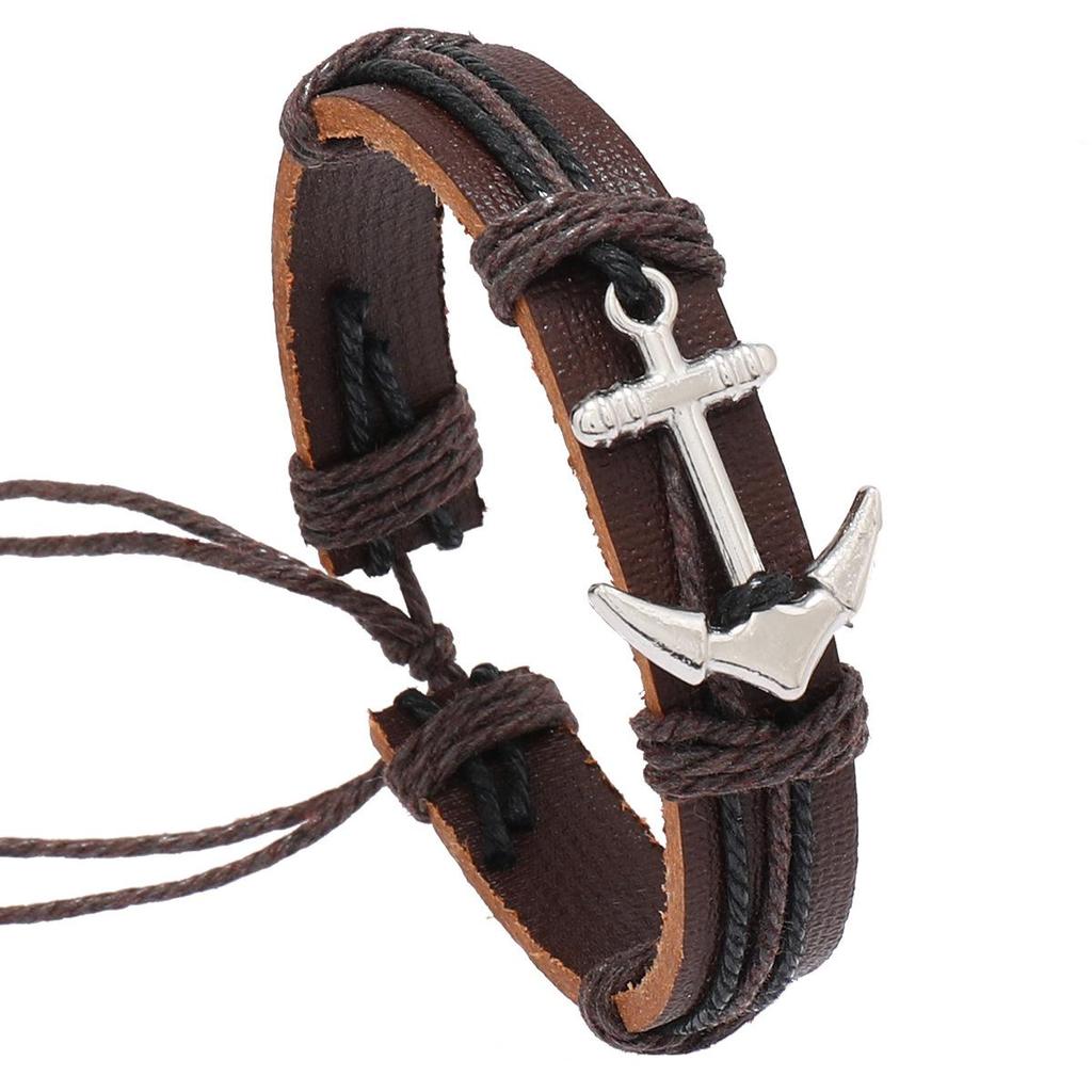 Мужской кожаный браслет-якорь - Европейский и американский стиль, дизайн из сплава
