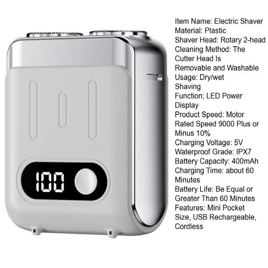 Мужская электробритва IPX7 Водонепроницаемая мини-бритва карманного размера с зарядкой от USB, беспроводная роторная бритва с высокоскоростным мотором и светодиодным дисплеем, портативная бритва