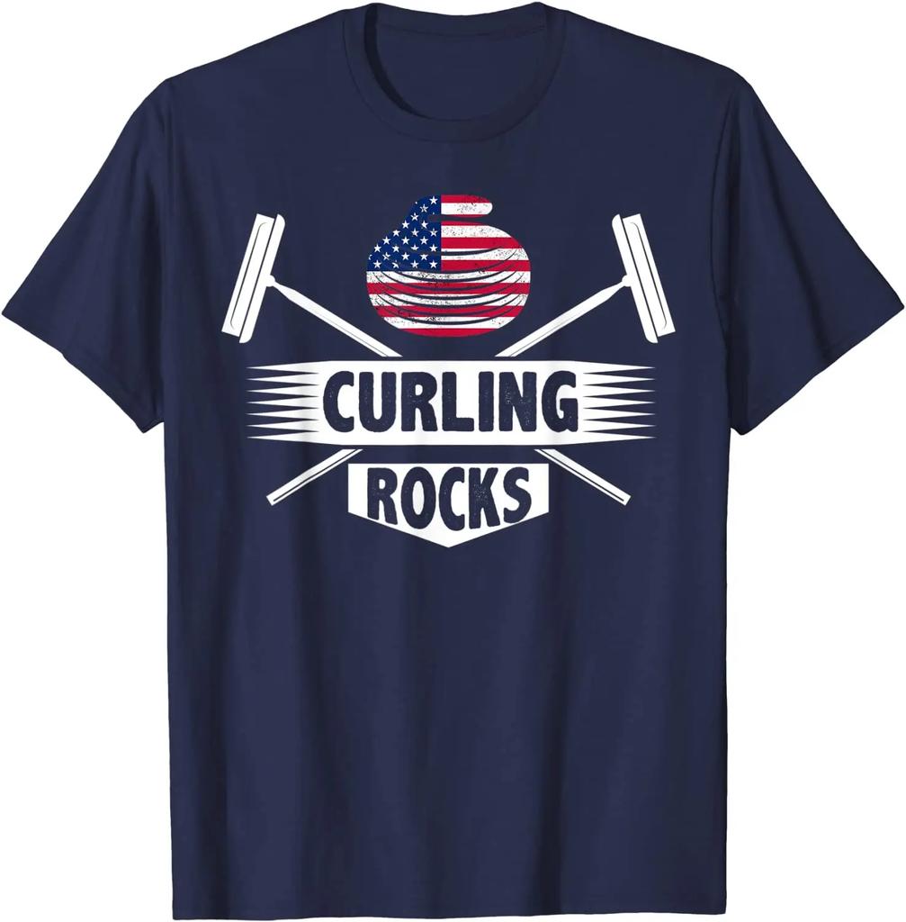 Curling Rocks Funny Curling Stone Gift for Curlers TShirt Premium Cotton Short Sleeve ONeck Mens T Shirt New S3XL