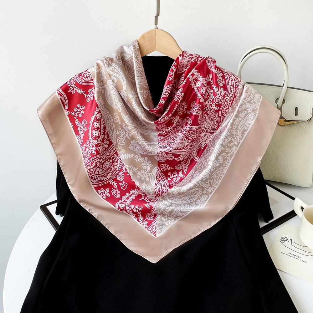 Satin Square Scarf 90cm Gift Silk Scarf Women'S Scarf Shawl Professional Elegant Scarf Sunscreen Scarf Shawl