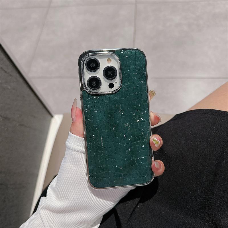 Глянцевый крокодиловый узор для Apple 16 Чехол для мобильного телефона Гальваническое покрытие IPhone15 Luxury 14Promax Internet Celebrity Жесткий чехол 16