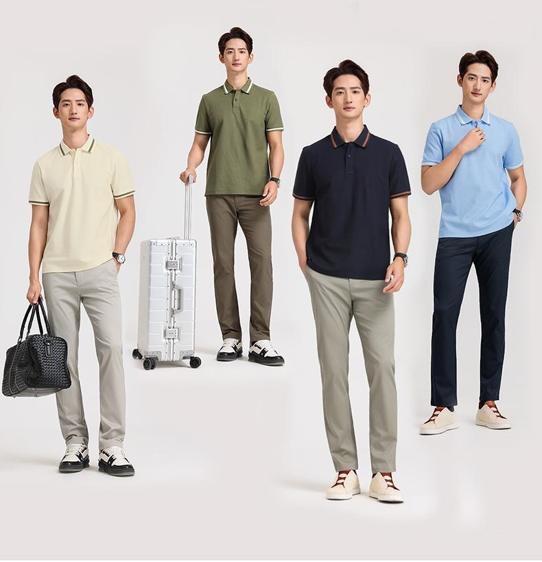[Silk process] Langdeng 2026 summer pure cotton short sleeved bead breathable polo shirt