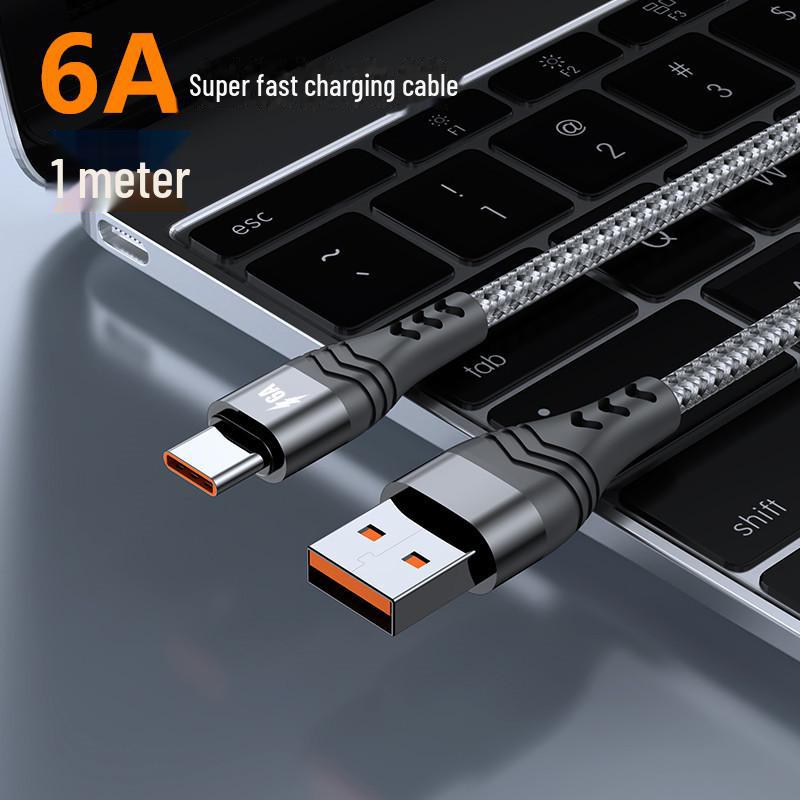 6A сверхбыстрый кабель Type-C с нейлоновой оплеткой для устройств Huawei, Samsung, Android мощностью 100 Вт