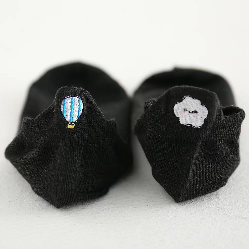 Милые женские хлопковые носки с мультяшной вышивкой на весну/лето 2024 года - Повседневные, дышащие, короткие носки-лодочки