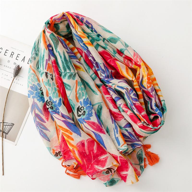Четыре сезона хлопок и конопля текстура балийская пряжа тонкий стиль весна/лето красочные листья попугая модная и свежая шаль для женщин