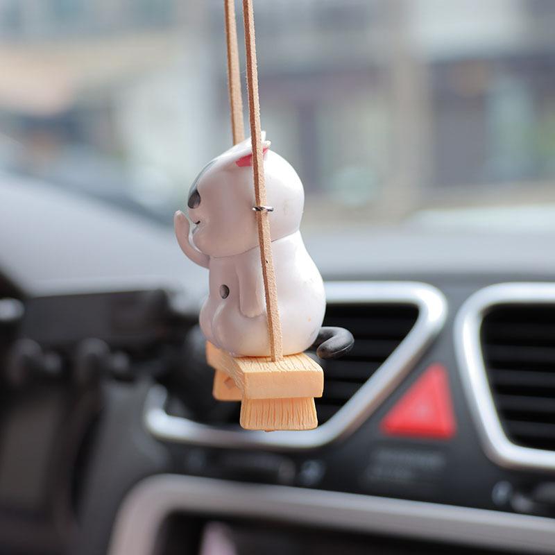 Creative Cartoon Cat Sitting On Stool Swing Car Pendant Car Rearview Mirror Decoration Accessories Cute Funny