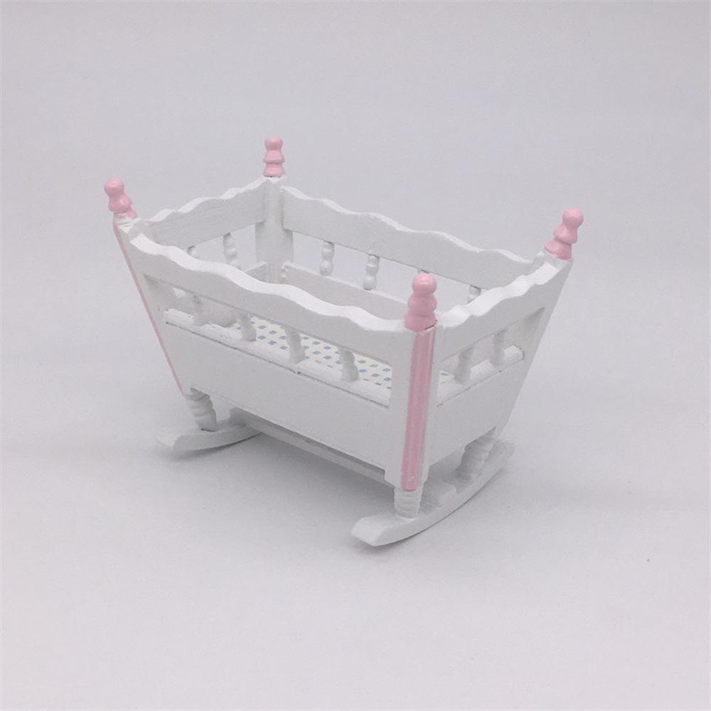 1:12 Кукольный домик Миниатюрные куклы Мебель Белая деревянная детская кровать Детские игрушки Деревянная детская кроватка Детская кроватка