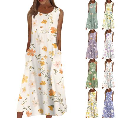 Жен. Повседневные платья с принтом Круглый вырез Классический Классический На открытом воздухе Повседневные Без рукавов Свободные платья