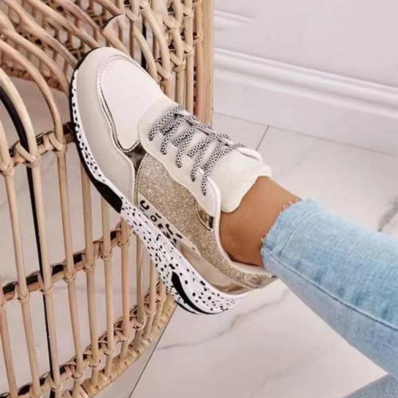 Women's Vulcanize Shoes 2025 Ladies Sneakers Platform Shoes For Women Leopard Print Lace-Up Breathable Shoes Zapatos De Mujer