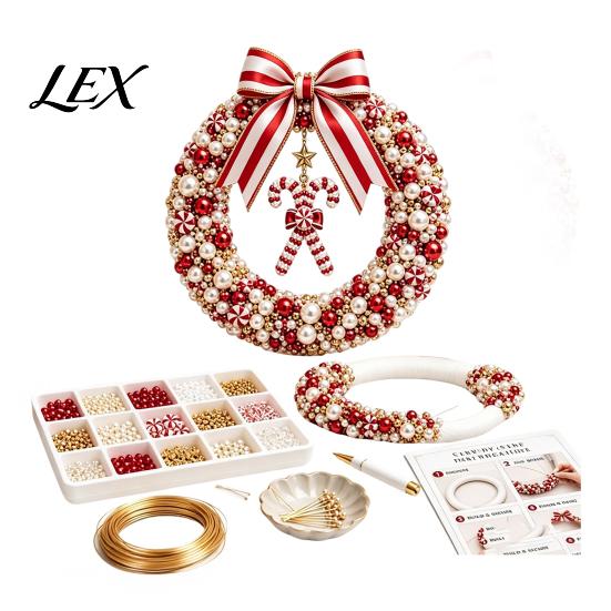 Holiday Activity for Adults DIY Christmas Pearl Wreath Kit, Handmade Beaded Door Decor, Stress Free Crafting Kit Wall Hanging Elegant Craft