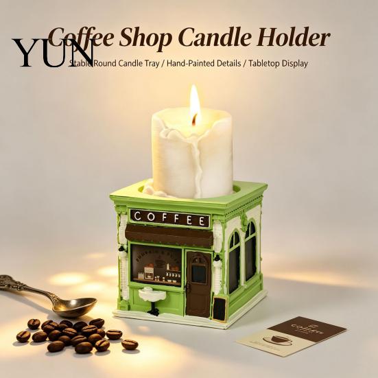 Miniature Building Figurine Retro Bookstore Candle Holder, Resin Coffee House Stand, or Book Cozy Shop Decor Lovers Gift, Tabletop Ornament