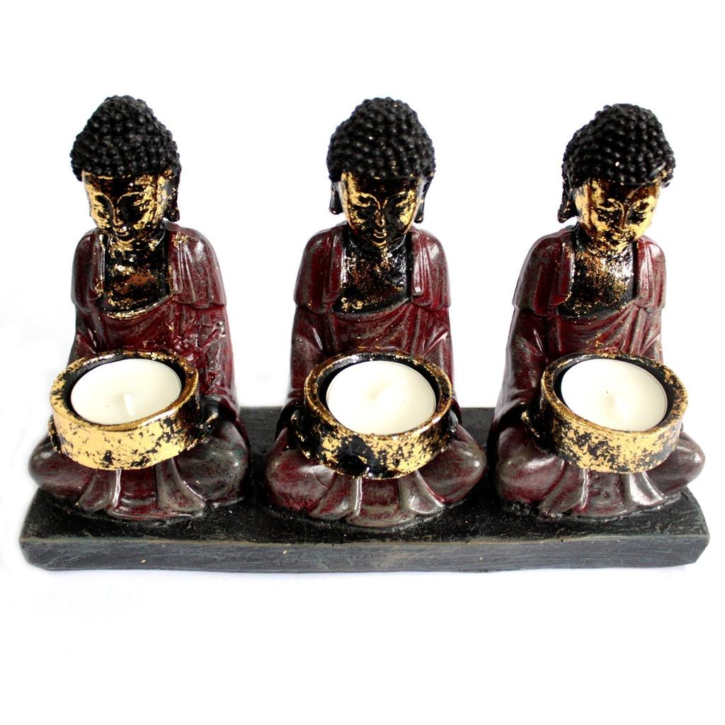 Buddha Candle Holder Antique Three Devotees