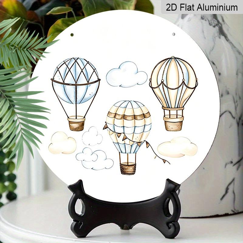 2D Flat Retro Aluminum Wall Stickers, Available in Multiple Sizes. Watercolor Hot Air Balloon Pattern Hanging Ornament, Fresh and Soothing Style, A