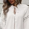 Женская рубашка с круглым вырезом и длинным рукавом-фонариком, пуловер, топы из однотонного жаккардового узора, кружевная отделка, блузка на шнуровке