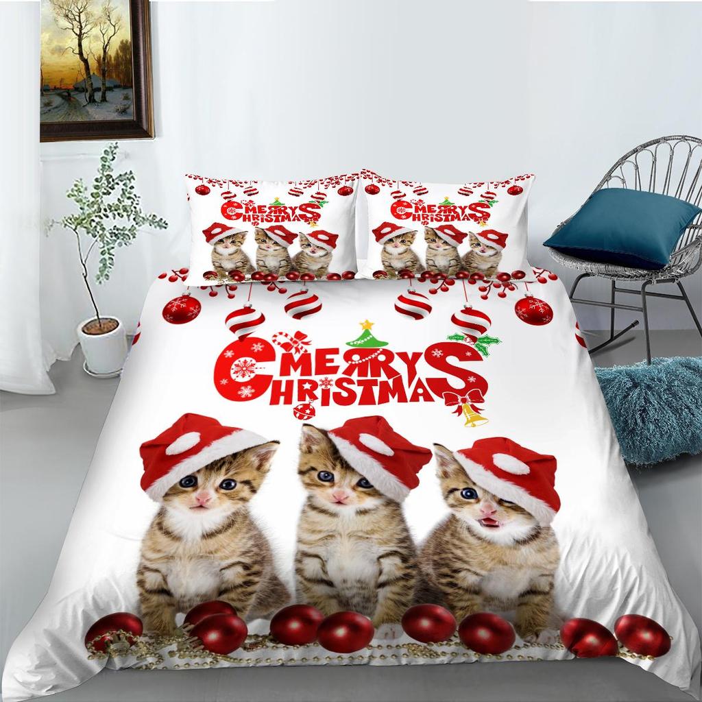Christmas Home Bedding Set Santa Claus Pattern Bedding Set Bedding Set Quilt Cover Pillow Case Single/Double Bed 2/3 Bedroom Decoration