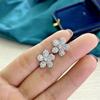Huitan  Color Crystal Cubic Zirconia Flower Earrings for Women Fancy Ear Accessories Birthday Gift Piercing Trendy Jewelry