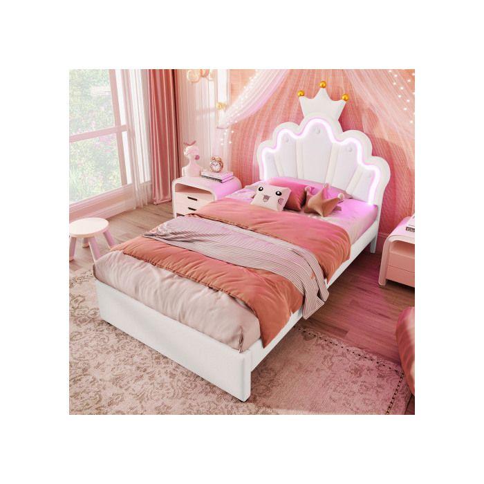 Lit - MUVOE - 90 x 200 cm - Éclairage d'ambiance - 2 tiroirs - Tête de lit réglable