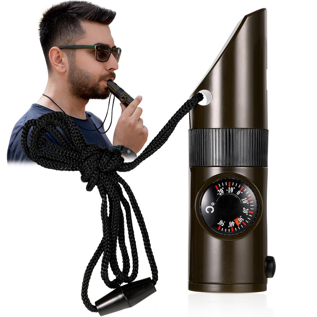 Портативный свисток для выживания в экстренных ситуациях 7-в-1 с компасом, термометром, свисток судьи для активного отдыха, кемпинга, пеших походов, аварийное снаряжение