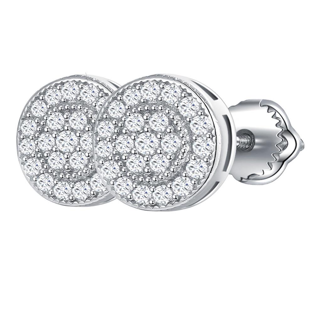Moissanite Real 925 Silver Iced Cluster Round Hip Hop Out Big Mens Stud Earrings