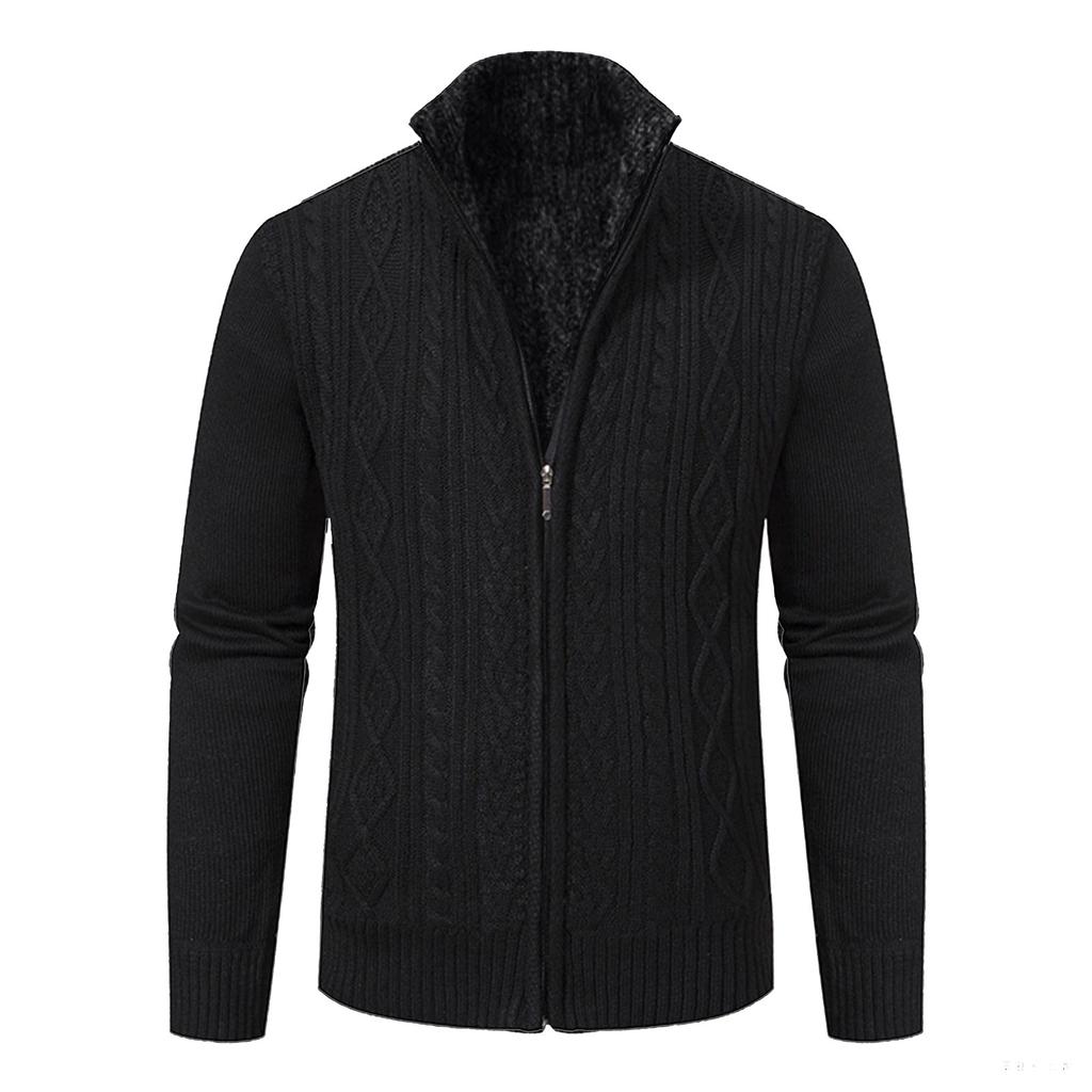 Men's Cardigan Sweater Jacket Men's Stand Collar Knitted Casual Solid Color Sweater