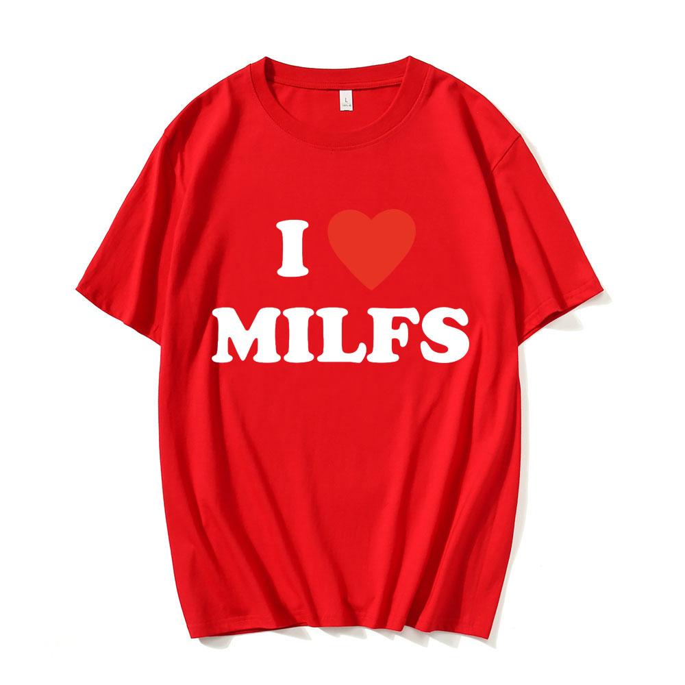 Модные Унисекс Футболки с Принтом I Love MILFS I Heart Hot Moms Мужские Женские Оверсайз Повседневная Футболка Харадзюку Футболка Стритвир